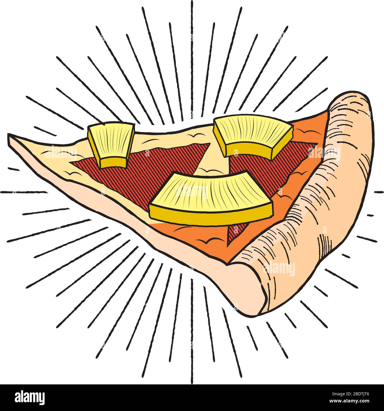 Hawaiian pizza (pineapple, ham) illustration/ clipart Stock Vector