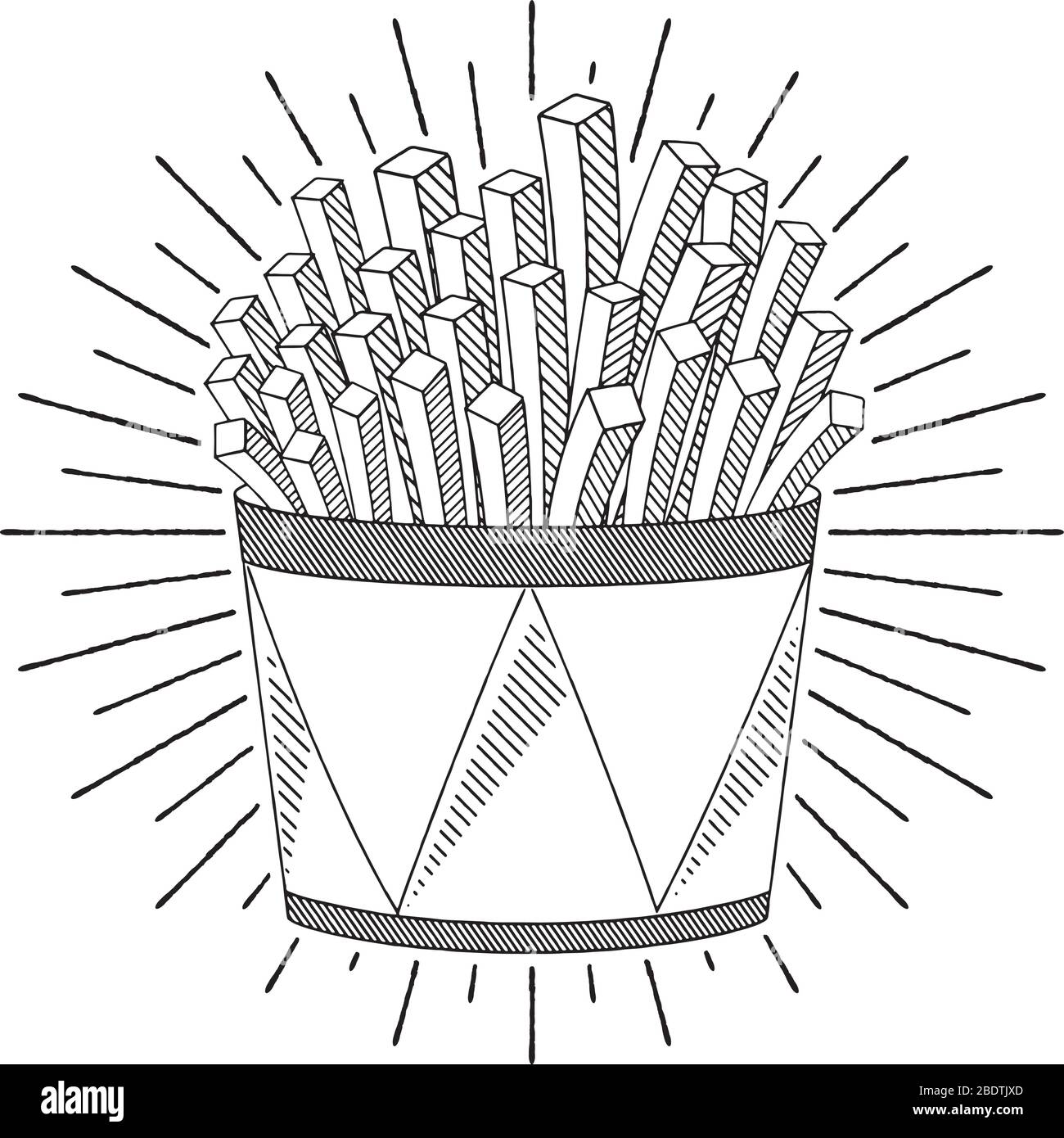 French fries/ chips black and white illustration/ drawing Stock