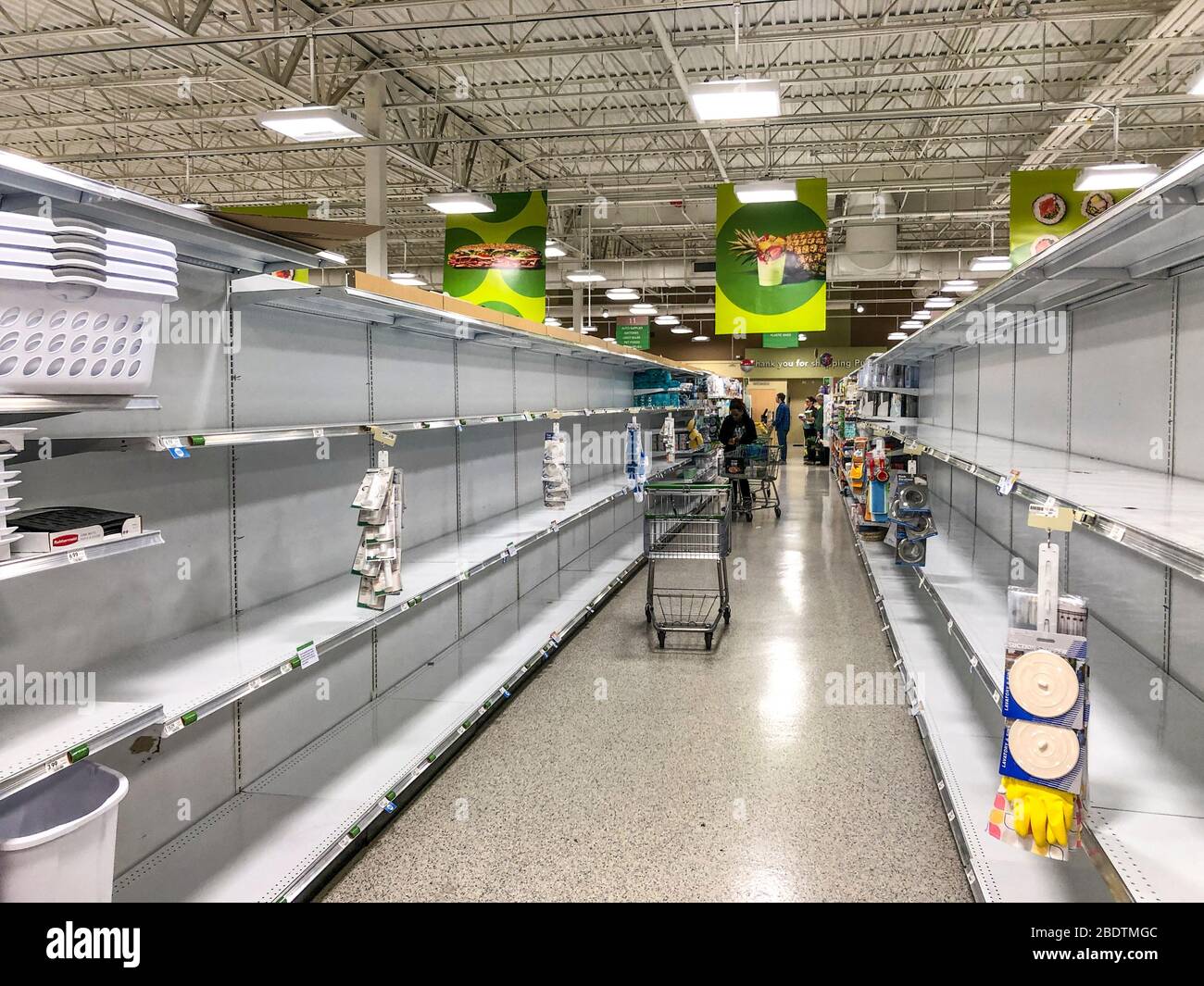 Empty food shelves in a grocery store Stock Photo Alamy