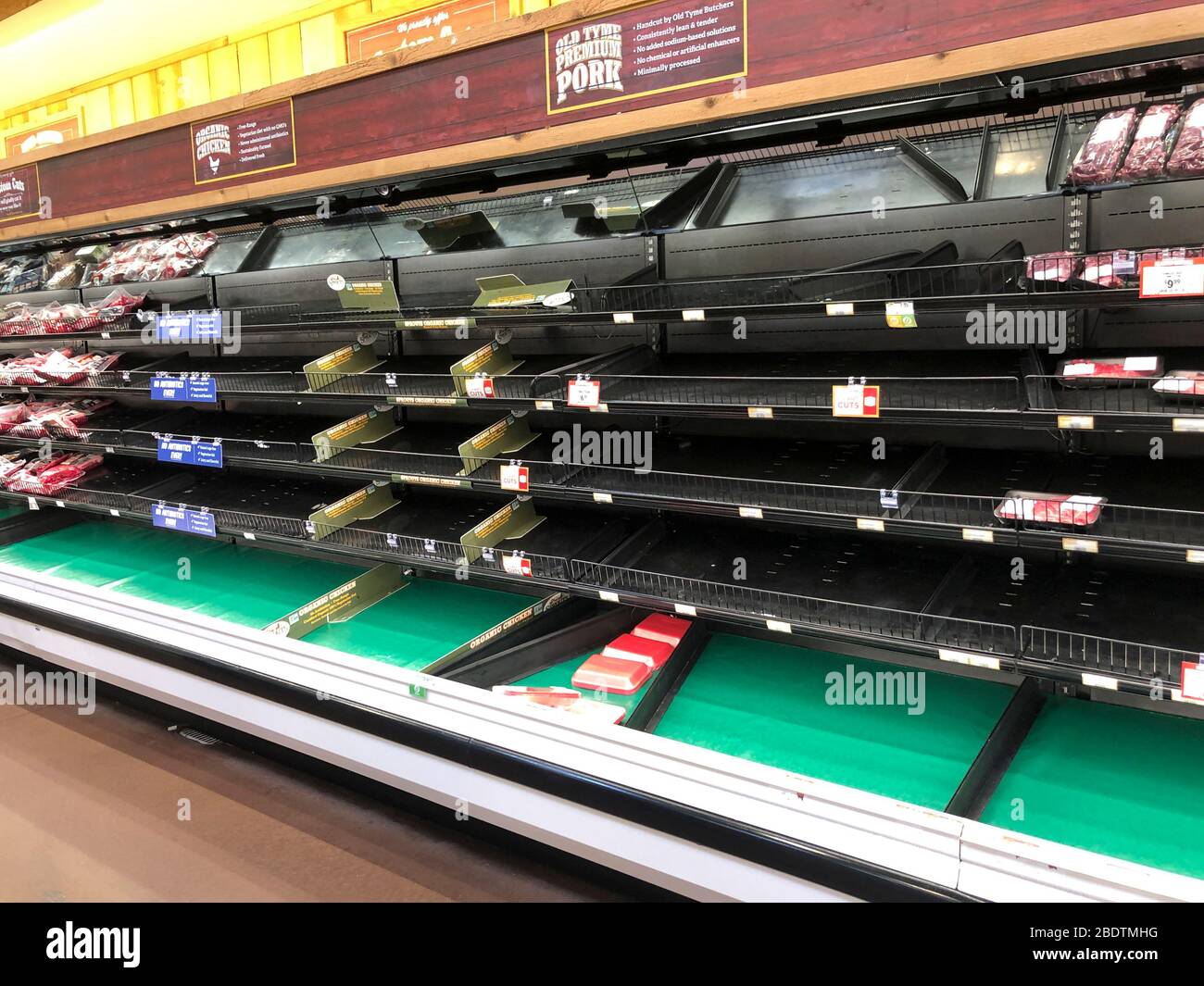 Empty product shelving at a Walgreens in Alabama. Stock Photo