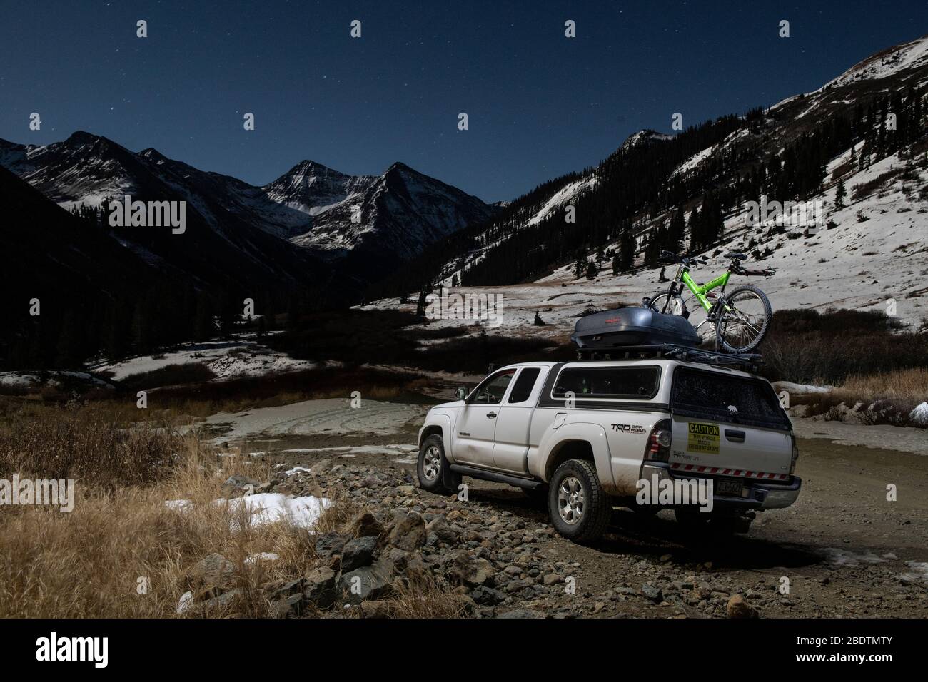 Offroad Toyota Tacoma and Mountain Bike in The Rockies Colorado Stock Photo