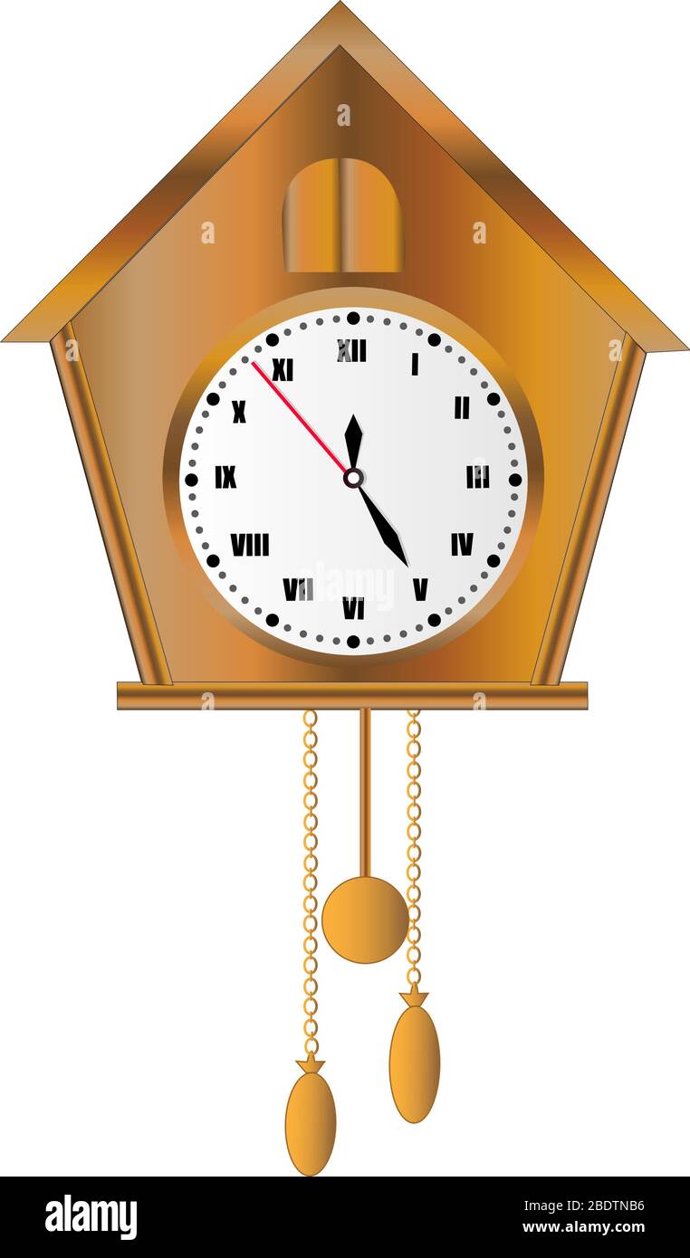 Cuckoo clock vector background white brown clock Stock Vector