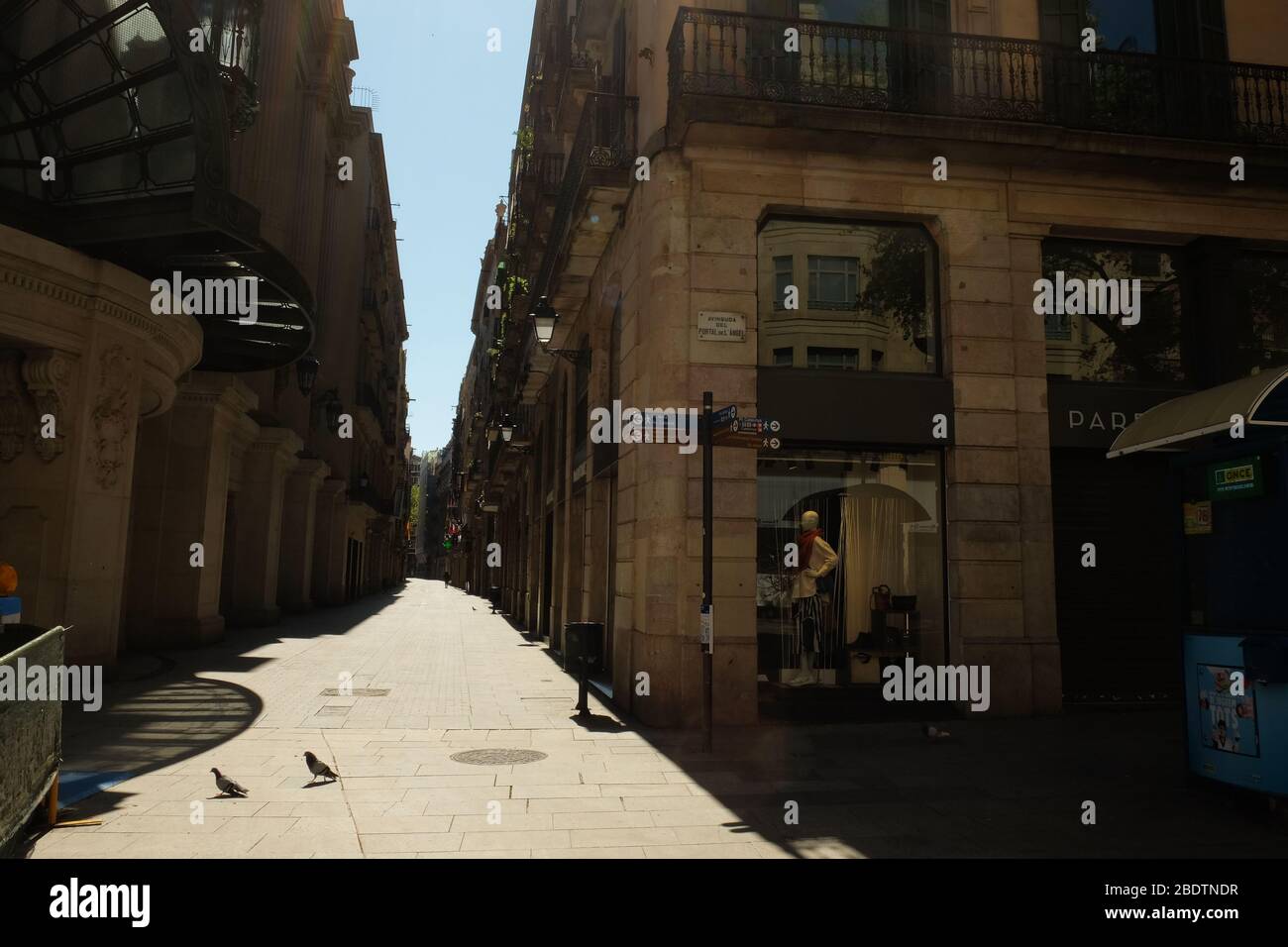 Barcelona, Spain April 2020: Central areas of Barcelona completely empties due of  Corona Virus Outbreak Stock Photo