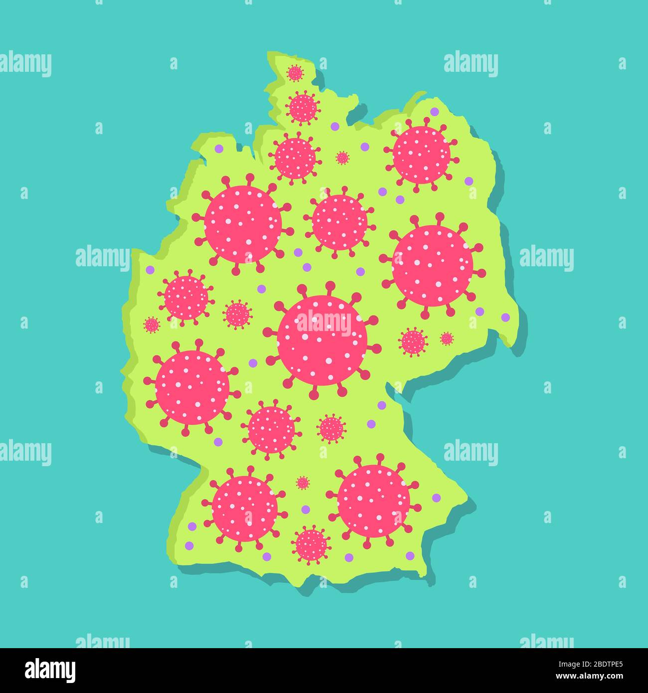 Map of Germany with virus. Coronavirus epidemic in german country