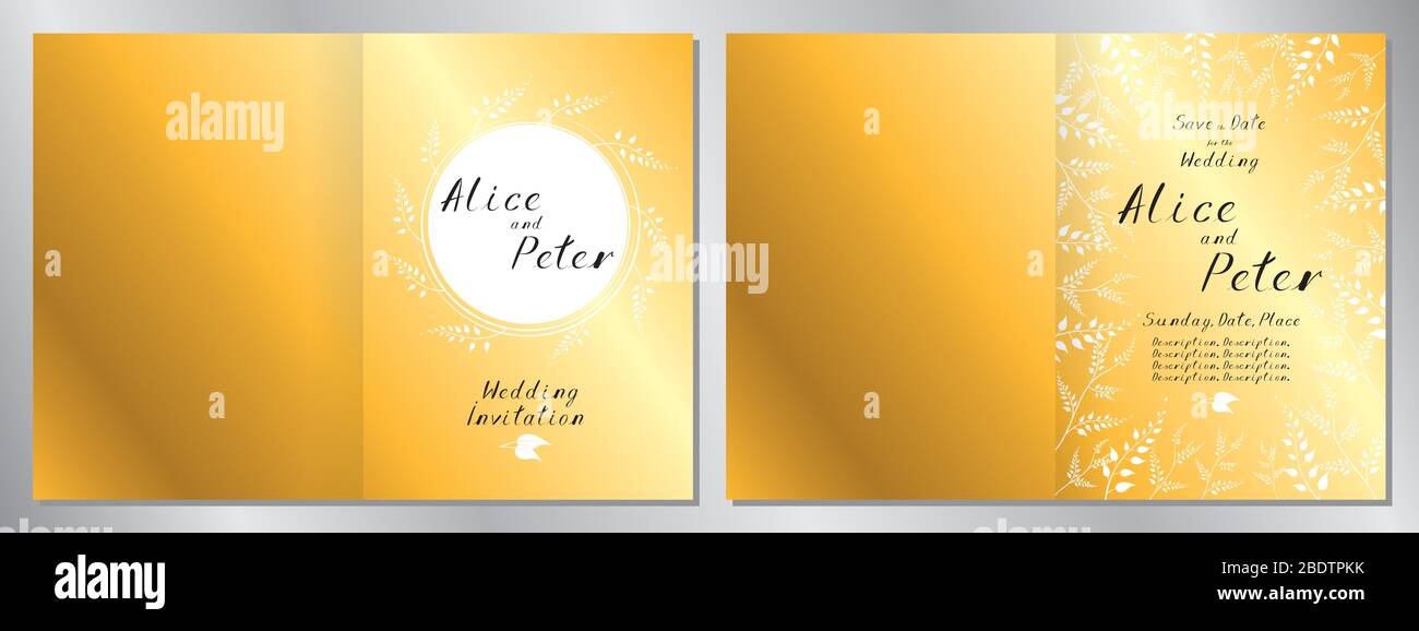 Wedding invitation template - 2 x A5 size (148x210mm) Stock Vector