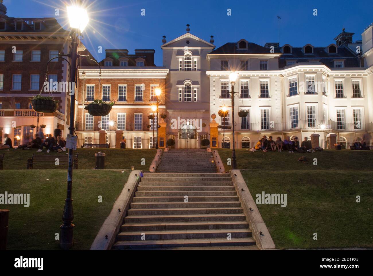 Georgian Public Space Riverside Terraces Restaurants Waterfront Richmond Bridge Richmond Riverside, London TW9 by Quinlan Terry Architect Stock Photo