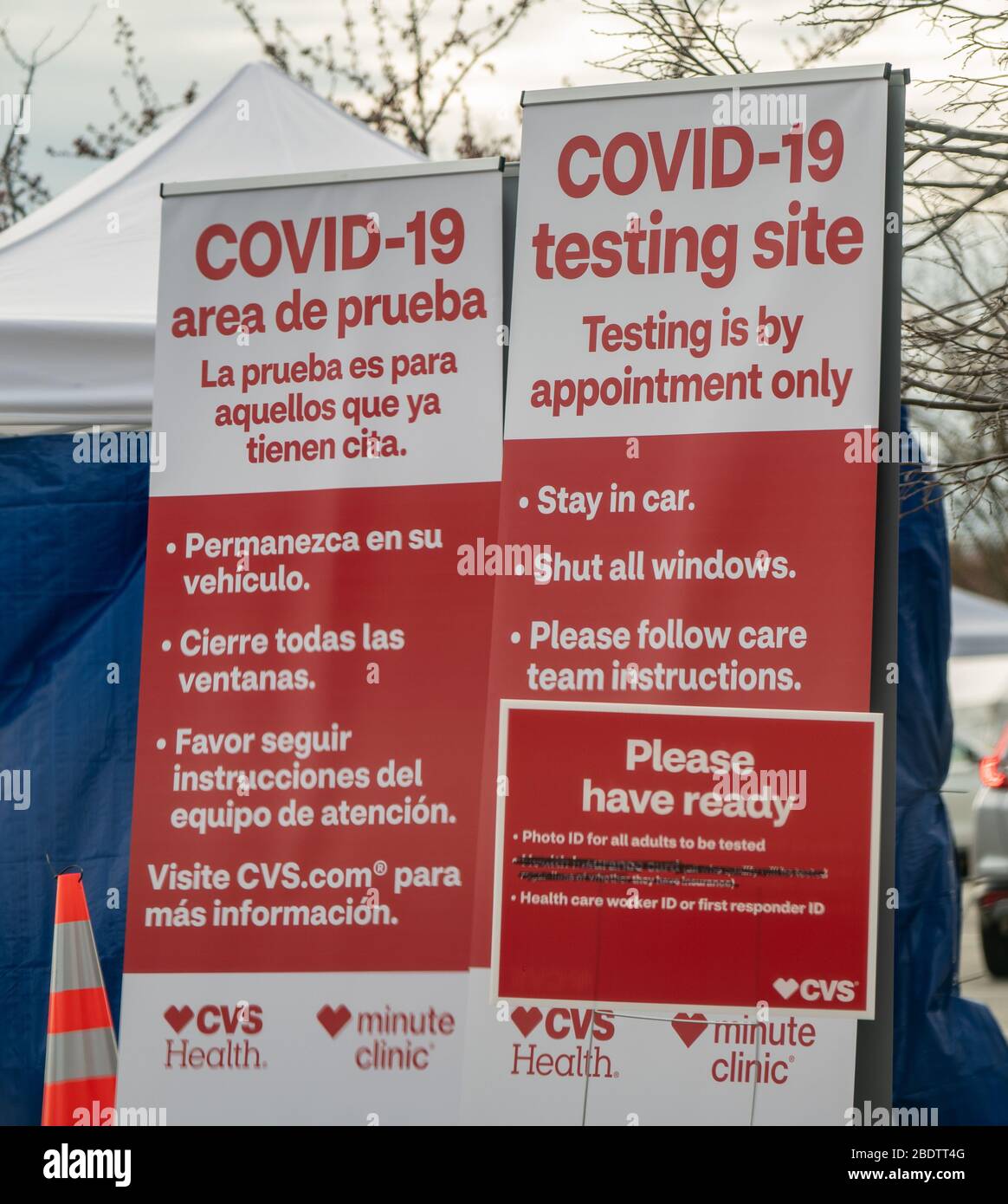 April 8, 2020, Lowell, Massachusetts, USA Drive thru COVID19 rapid