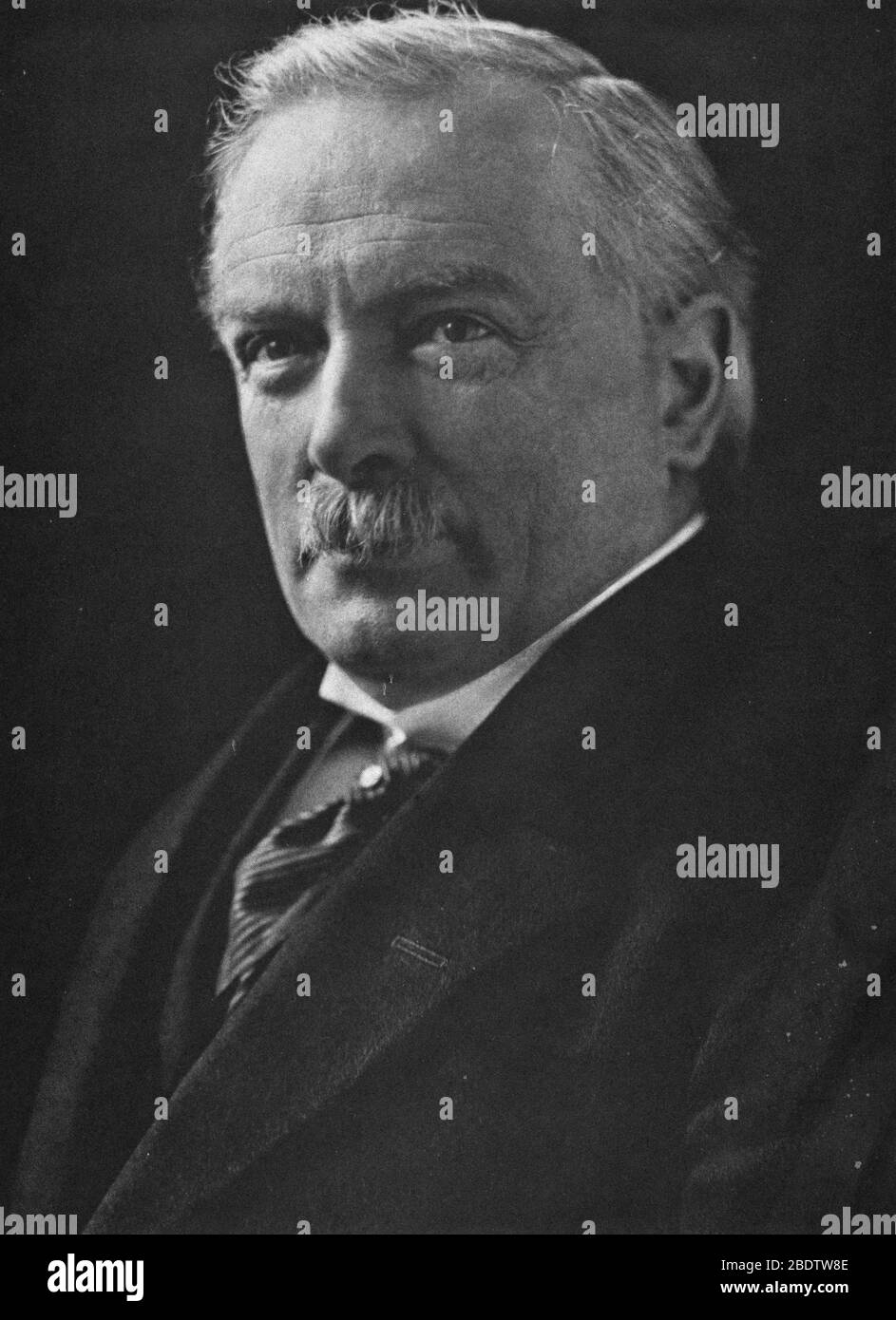 David Lloyd George (1863-1945), British Prime Minister from 1916 to 1922.  He was a strong and effective leader during WW I, and he was a major player in the Paris Peace Conference of 1919. Before the war, he had been in the House of Commons, had been a leader of the Liberal Party, and was Chancellor of the Exchequer. His parents were Welsh and he lived his life in Wales when not in London.  To see my other WW I-related vintage images, Search:  Prestor  vintage   WW I Stock Photo