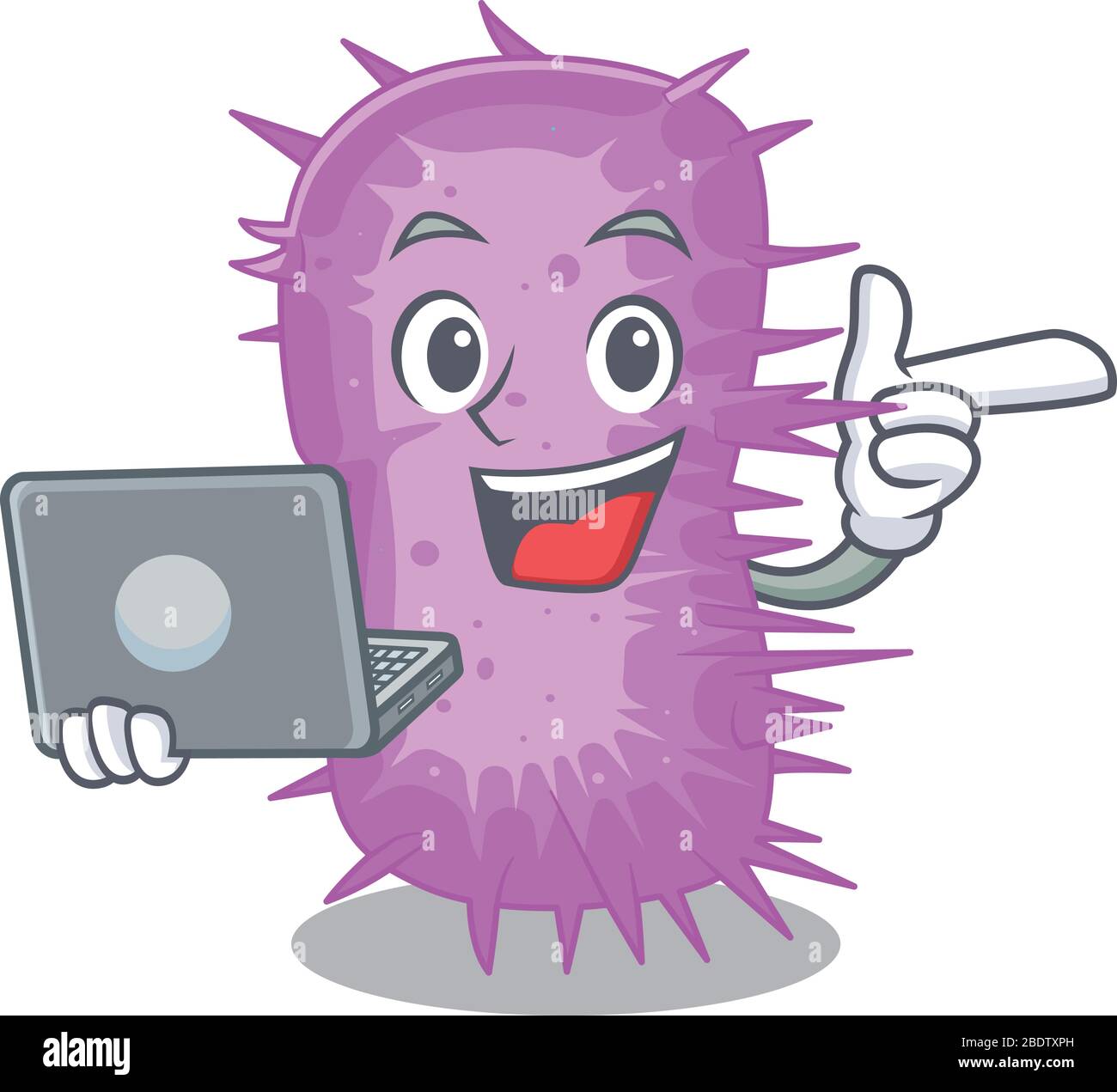 Cartoon character of acinetobacter baumannii clever student studying with a laptop Stock Vector