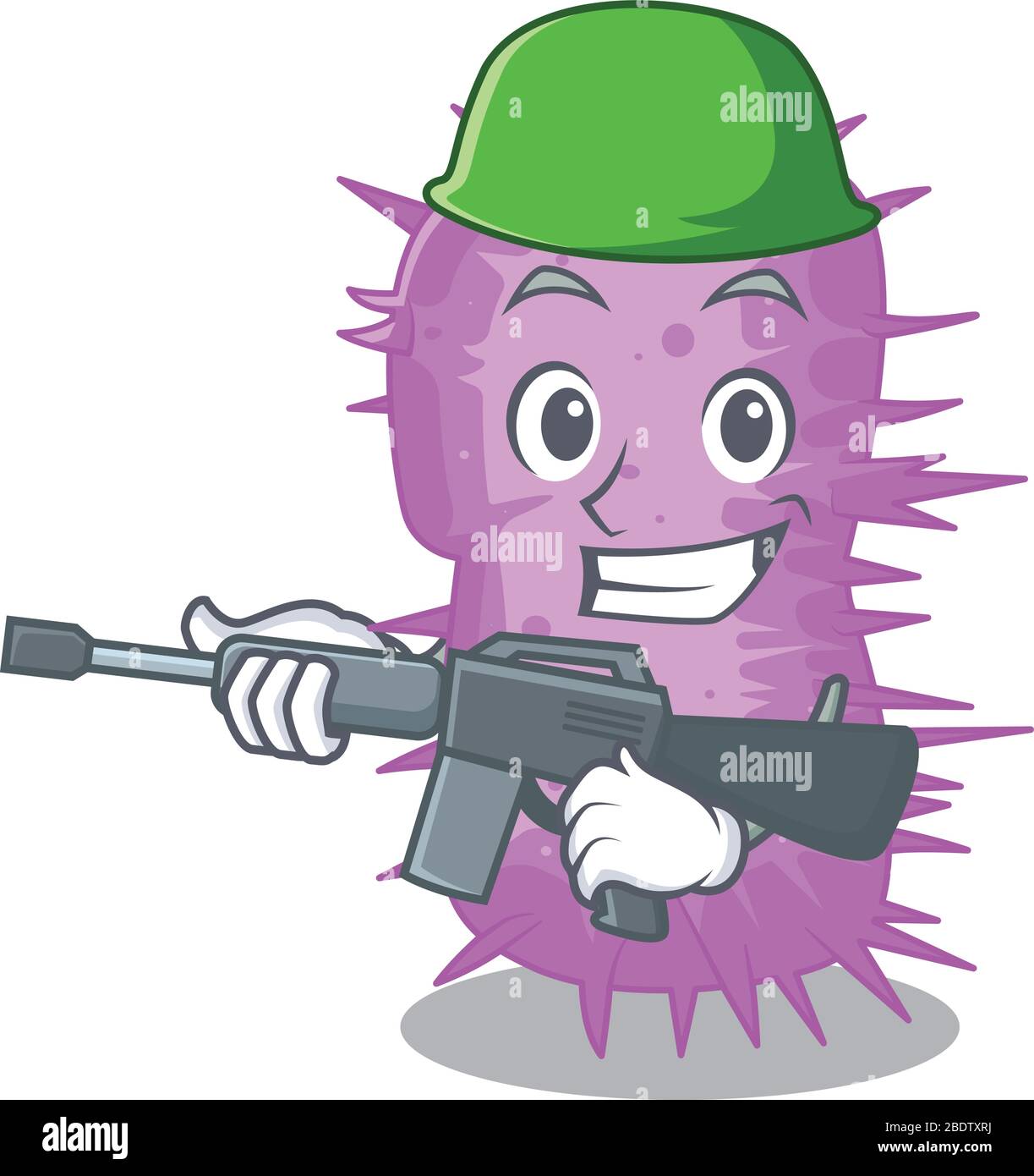 A cartoon picture of acinetobacter baumannii in Army style with machine gun Stock Vector
