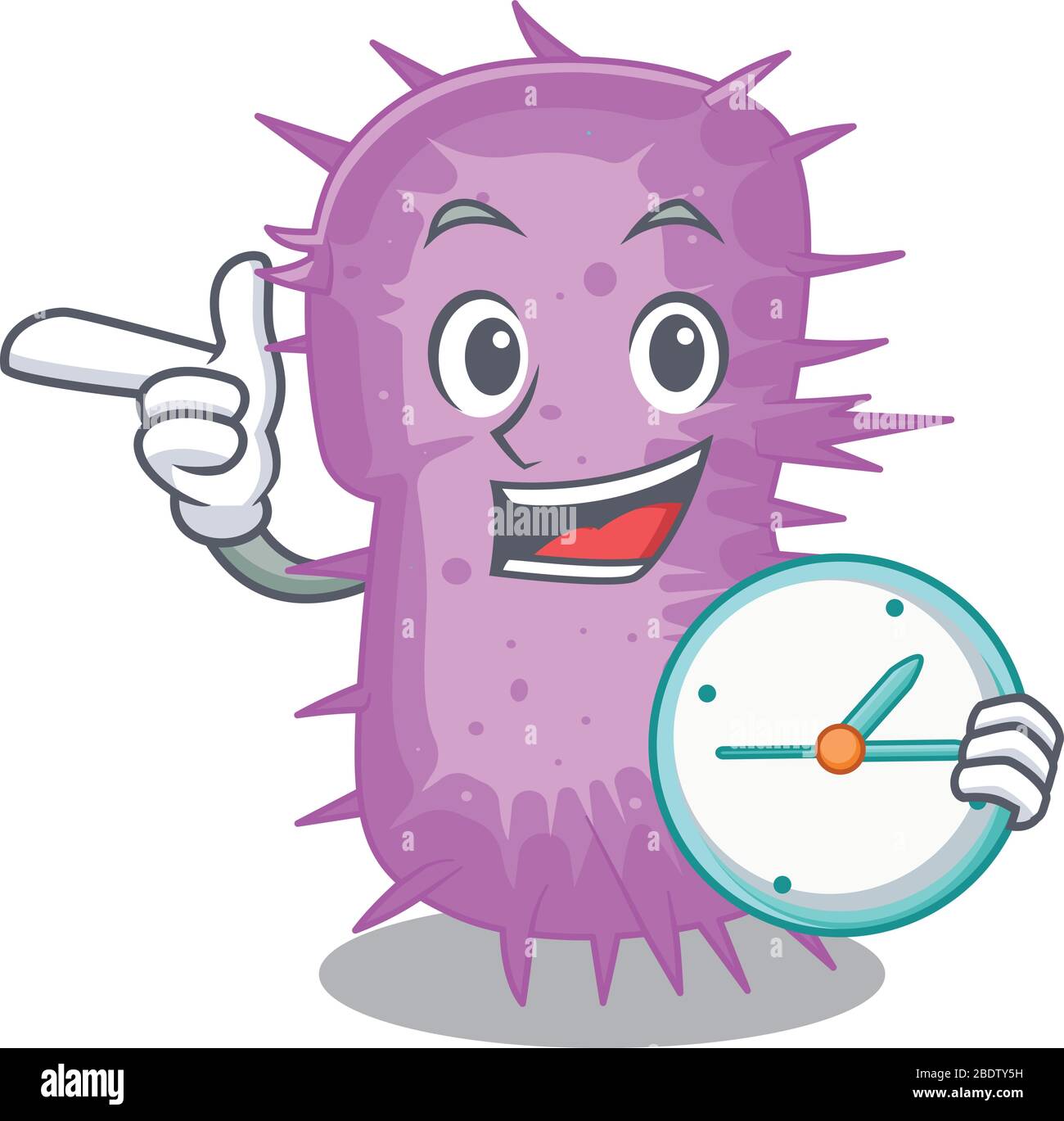 Acinetobacter baumannii mascot design concept smiling with clock Stock Vector
