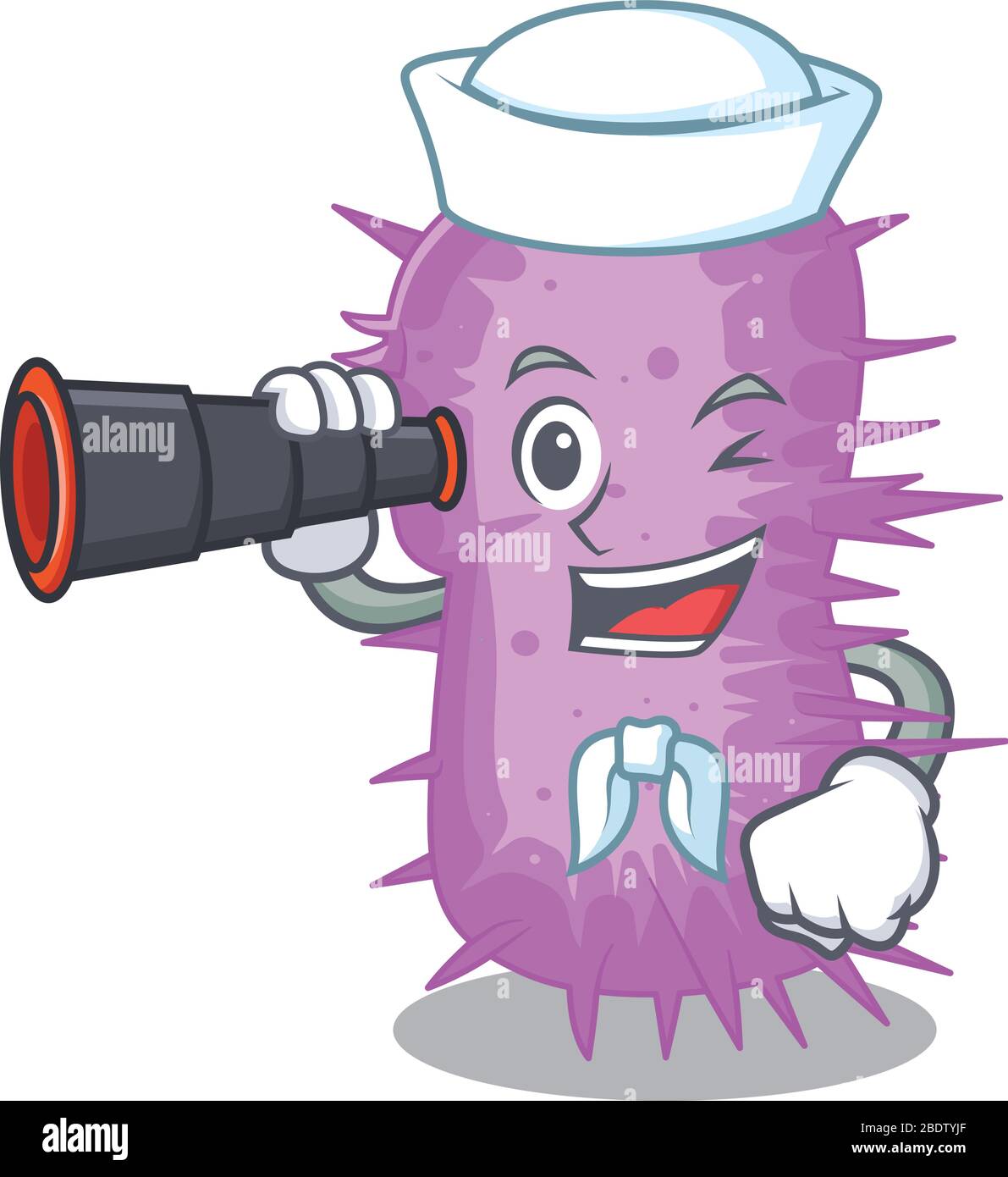 A cartoon icon of acinetobacter baumannii Sailor with binocular Stock Vector