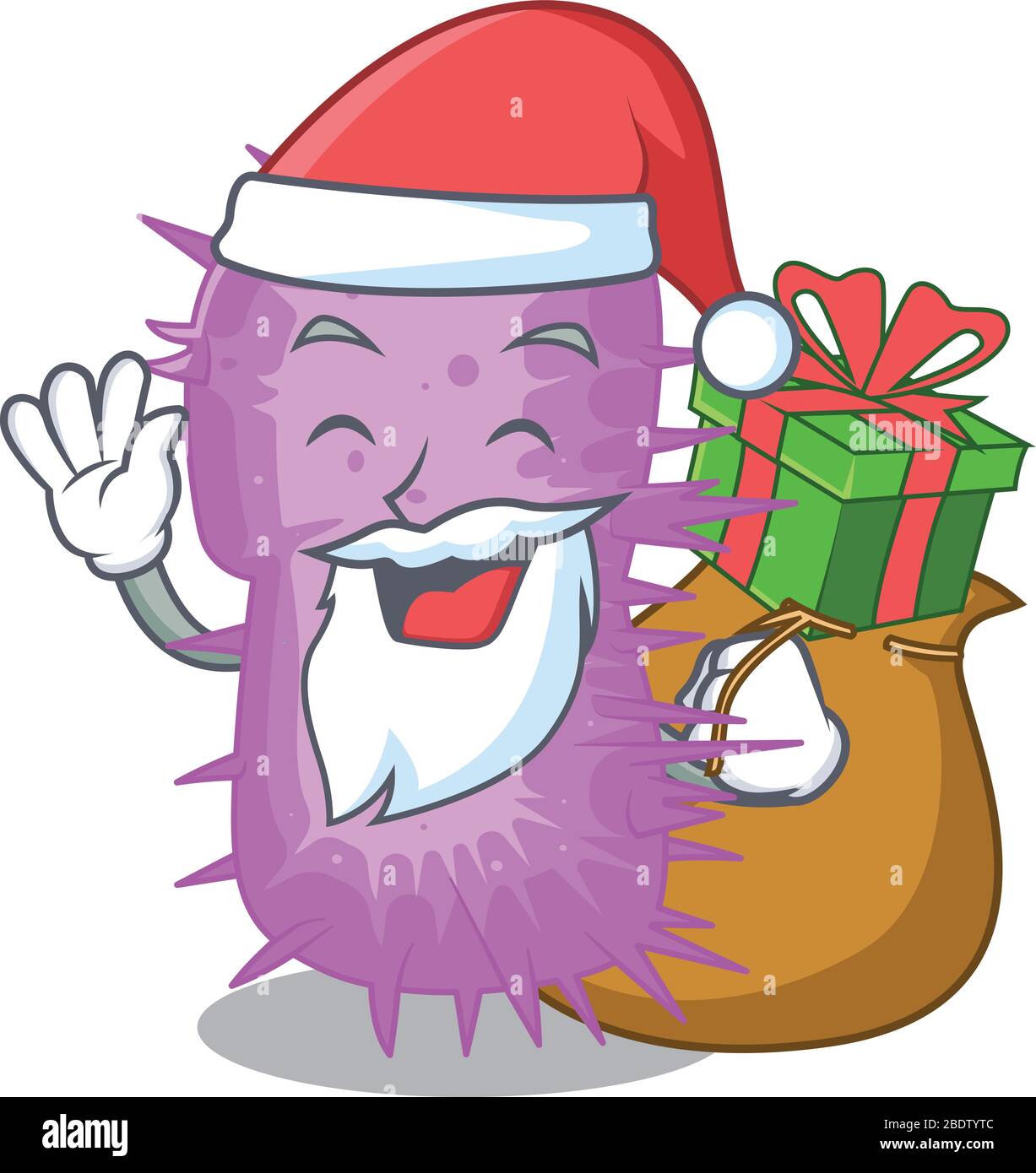 Cartoon design of acinetobacter baumannii Santa with Christmas gift Stock Vector