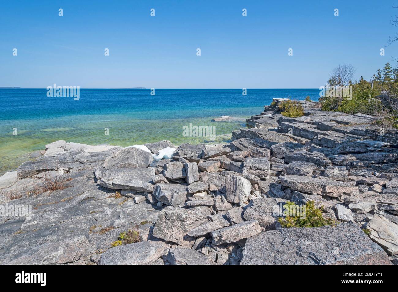 Rocks and Water on a Lonely Shore on Lake Huron in Bruce Peninsula National Park in Ontario Stock Photo