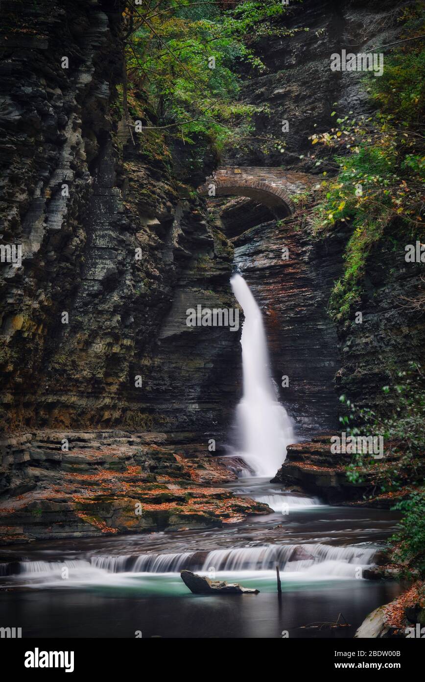 Long Exposure photo of the Watkins Glen park waterfall Stock Photo