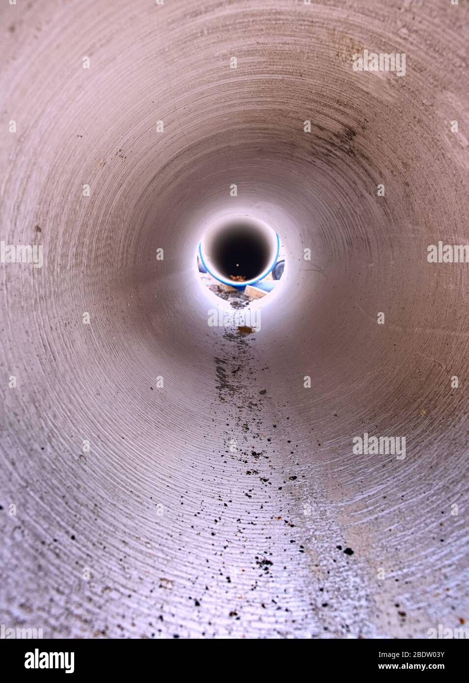 Looking inside of the large diameter HDPE pipe for potable water supply. Repairing of water