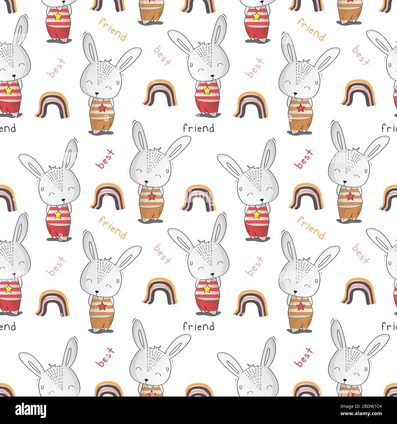 Kids baby pattern of cute rabbit in the white backdrop Stock Vector