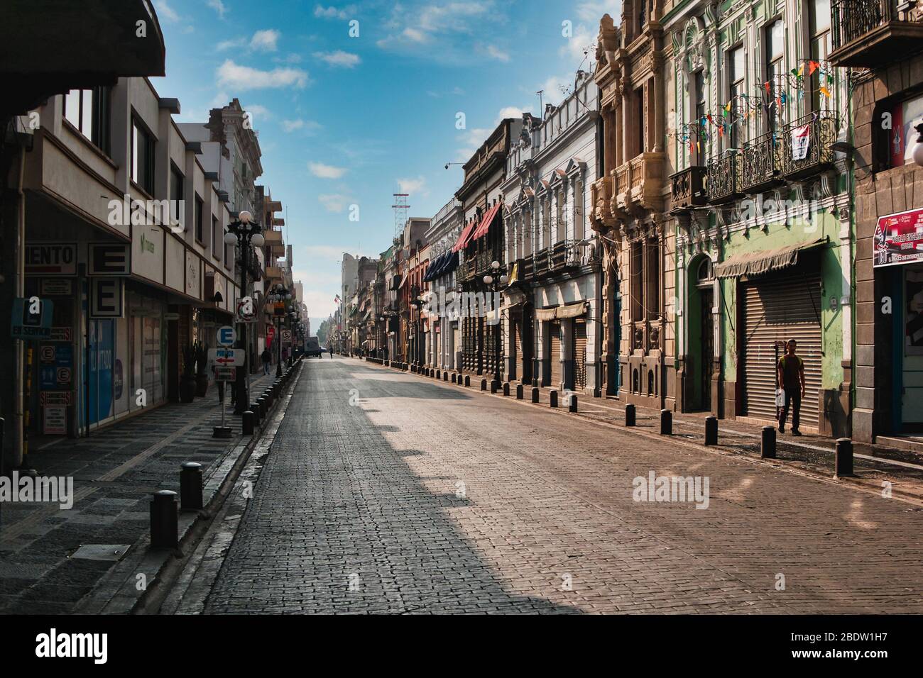 Empty street Avenida de la Reforma in Puebla city during the Covid-19 virus, Puebla de Zaragoza, Mexico, in April 9, 2020. Stock Photo