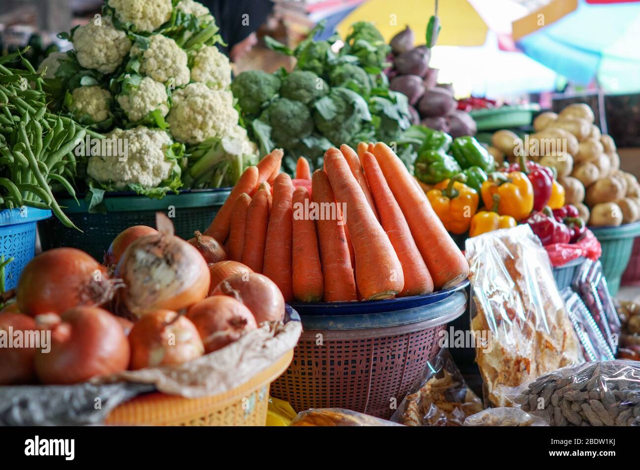 Variety of colorful vegetables and fresh at a market stall Stock Photo ...