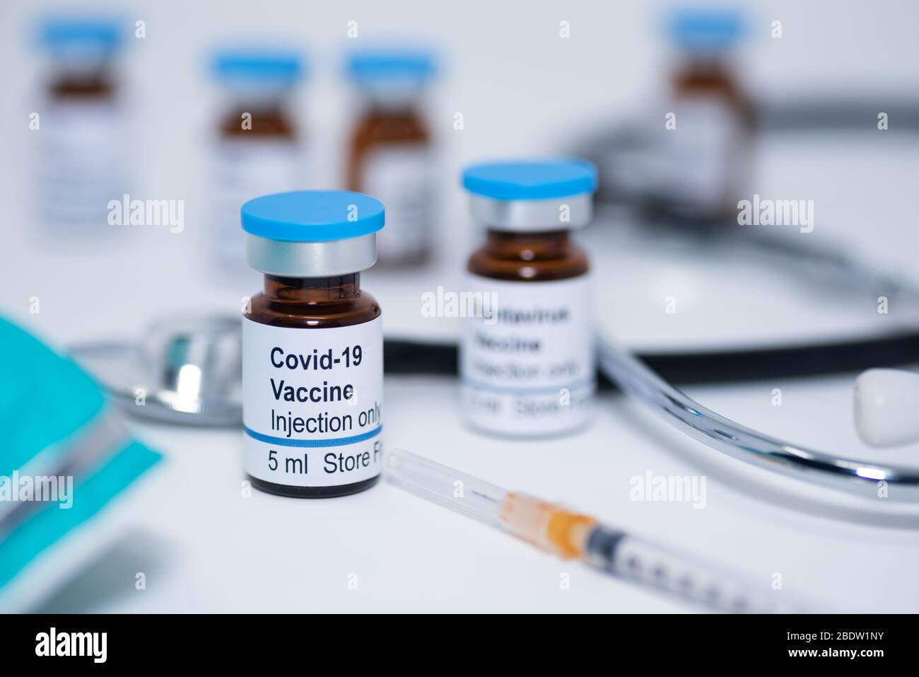 Novel coronavirus covid-19 vaccine vial under clinical trial Stock Photo