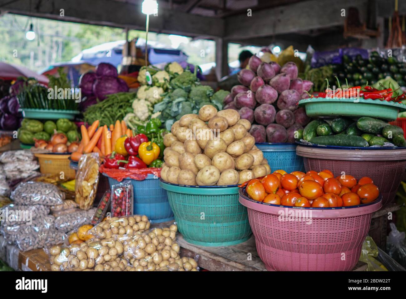 Variety of colorful vegetables and fresh at a market stall Stock Photo ...