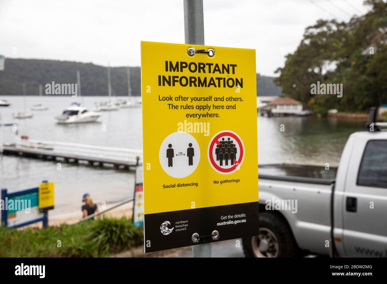 Sydney COVID-19 Paradise beach in Sydney and the local council has closed the beach and advised residents not to gather and maintain social distance Stock Photo