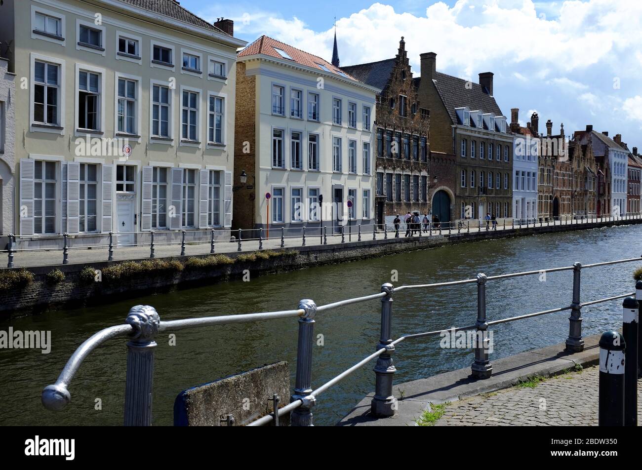 Historical architectures along the canal in Historical Center of Bruges.West Flanders.Belgium Stock Photo