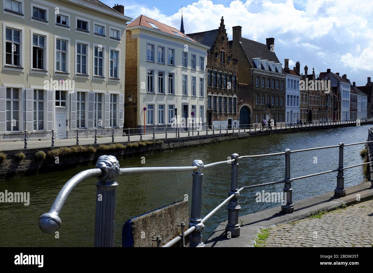Historical architectures along the canal in Historical Center of Bruges.West Flanders.Belgium Stock Photo