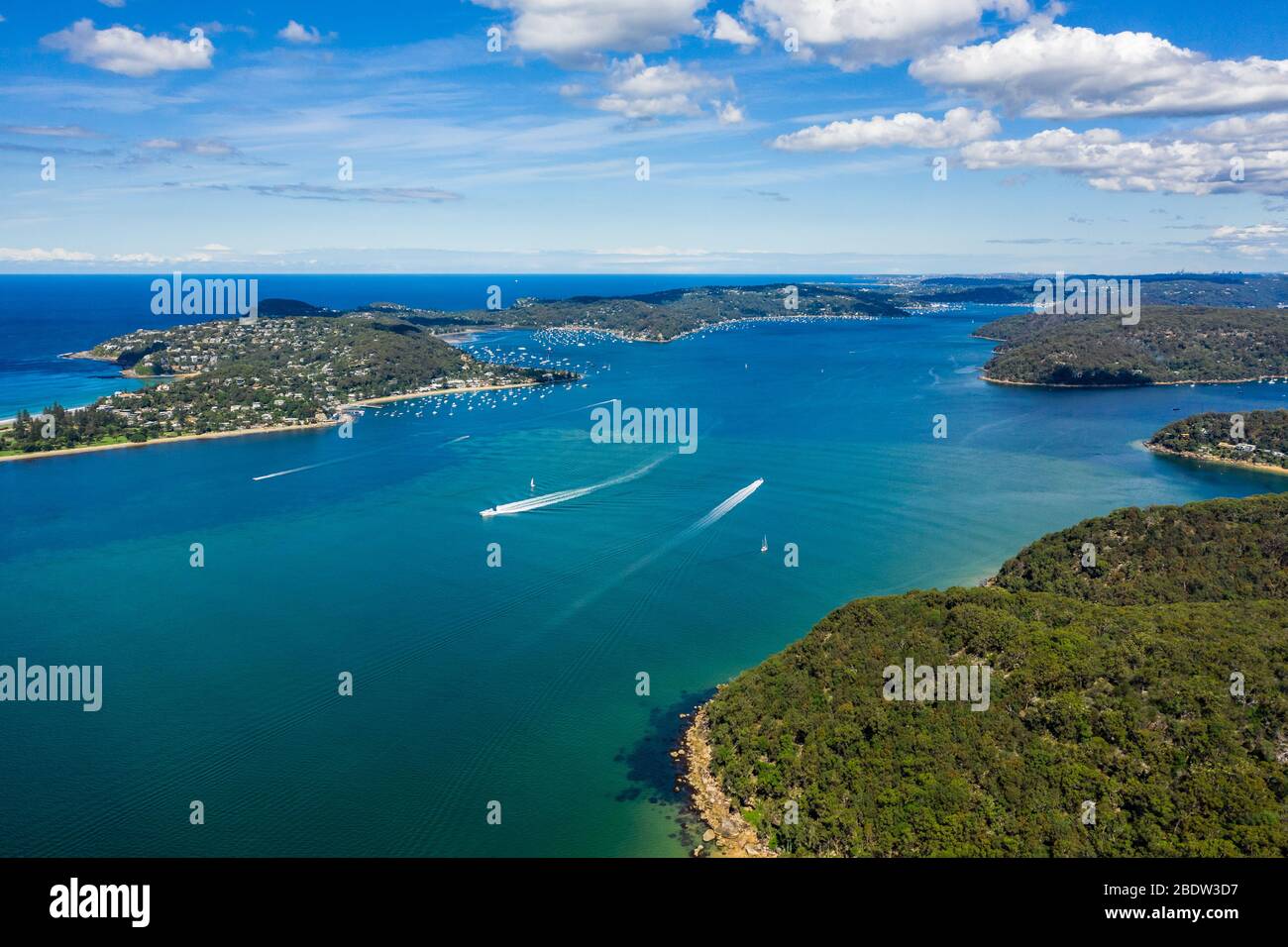 Aerial view of Barrenjoey Head, Palm Beach and Pittwater, from West ...