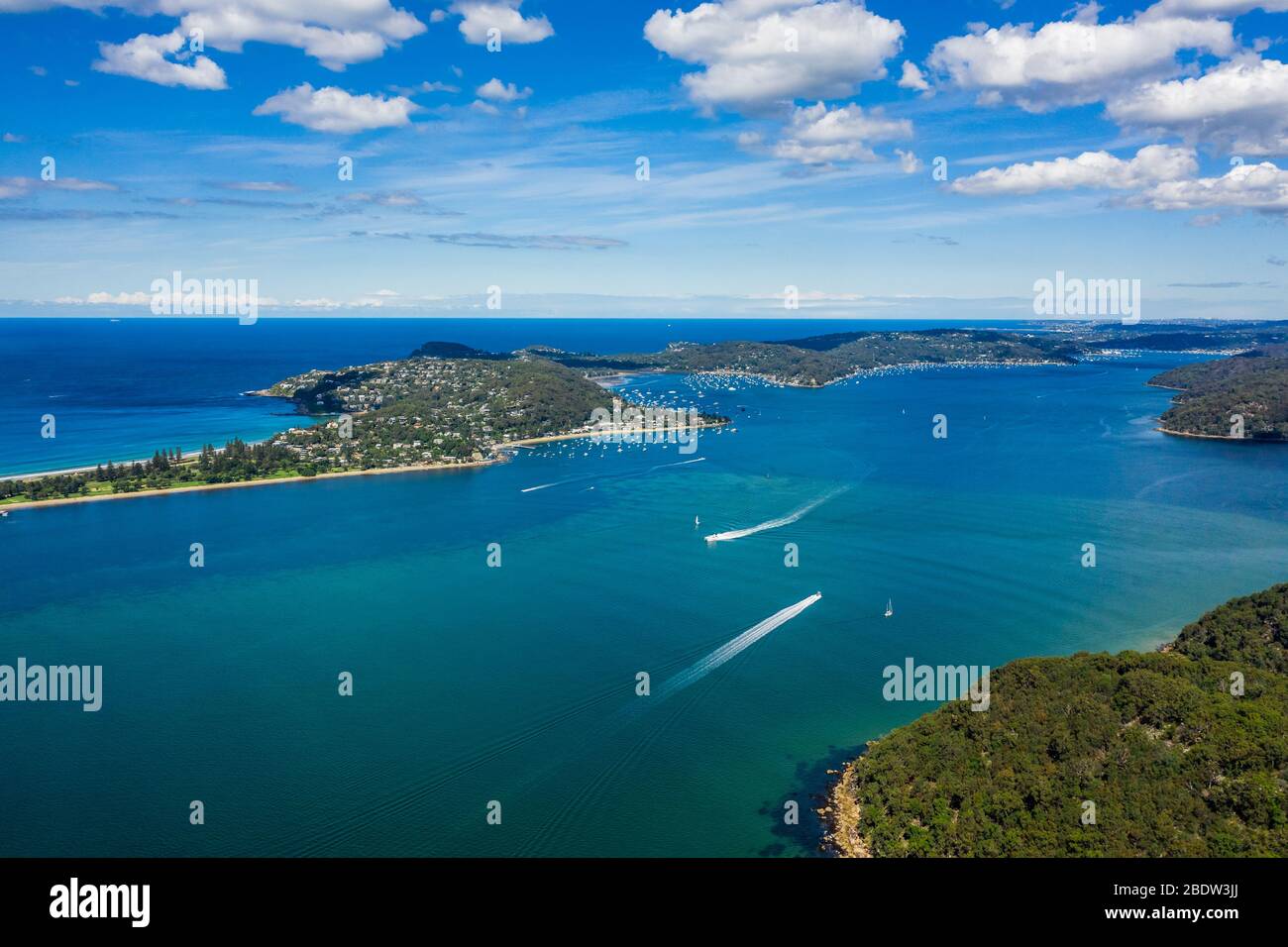 Aerial view of Barrenjoey Head, Palm Beach and Pittwater, from West ...