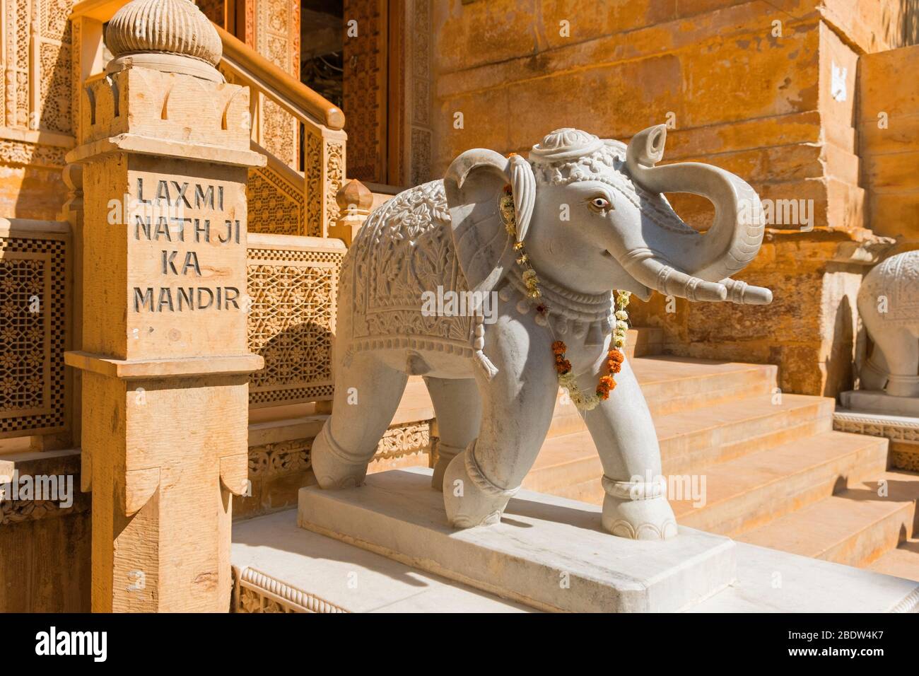 Elephant statue Laxminath Mandir temple Jaisalmer Fort Rajasthan India Stock Photo