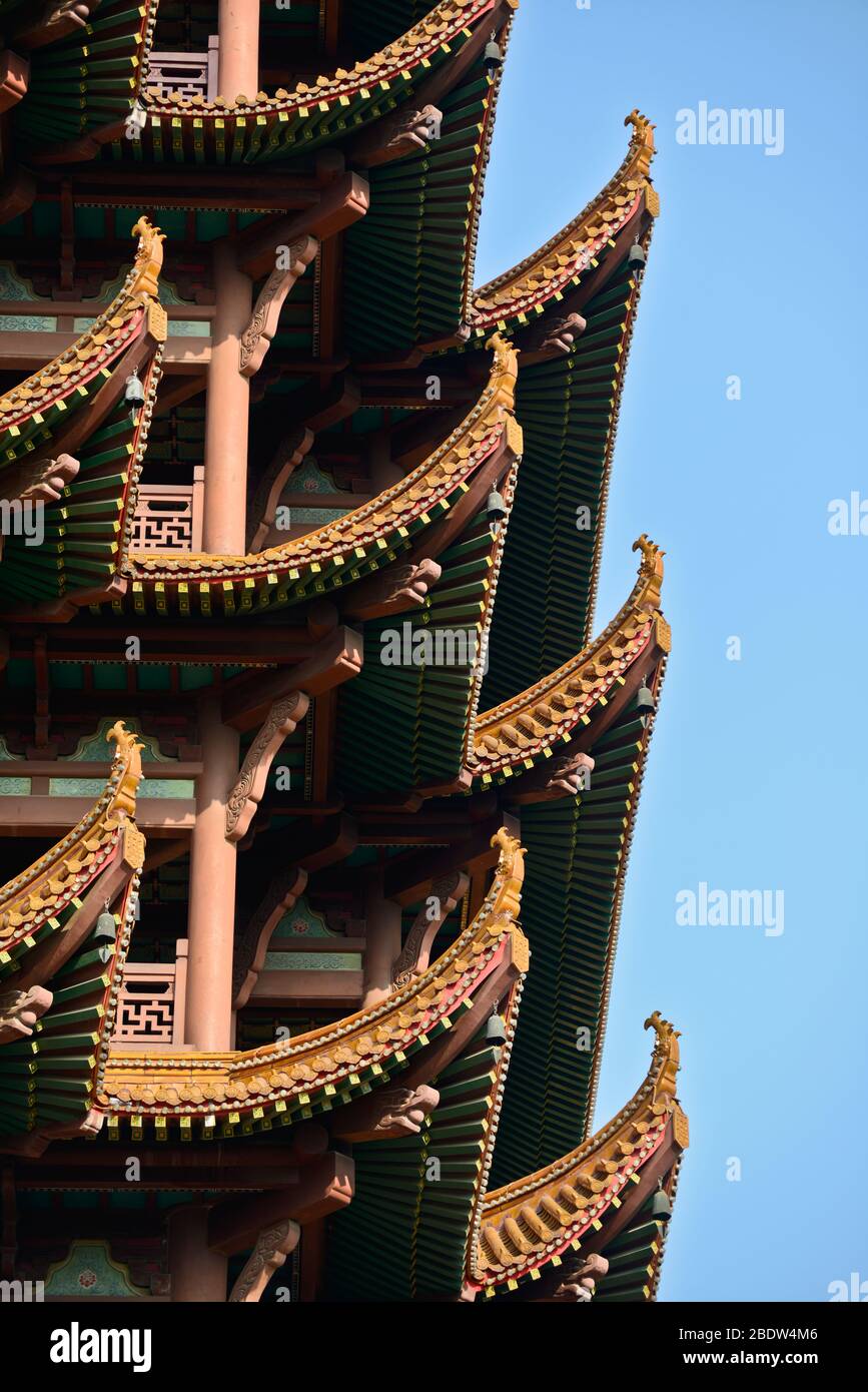 Yellow Crane Tower: details on the architecture. Wuhan, China Stock Photo