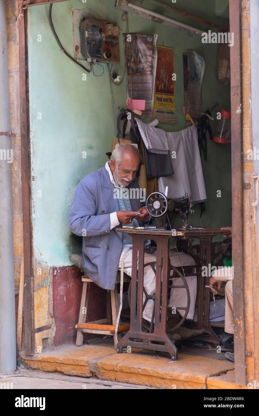 Tailor at work Jaisalmer Rajasthan India Stock Photo