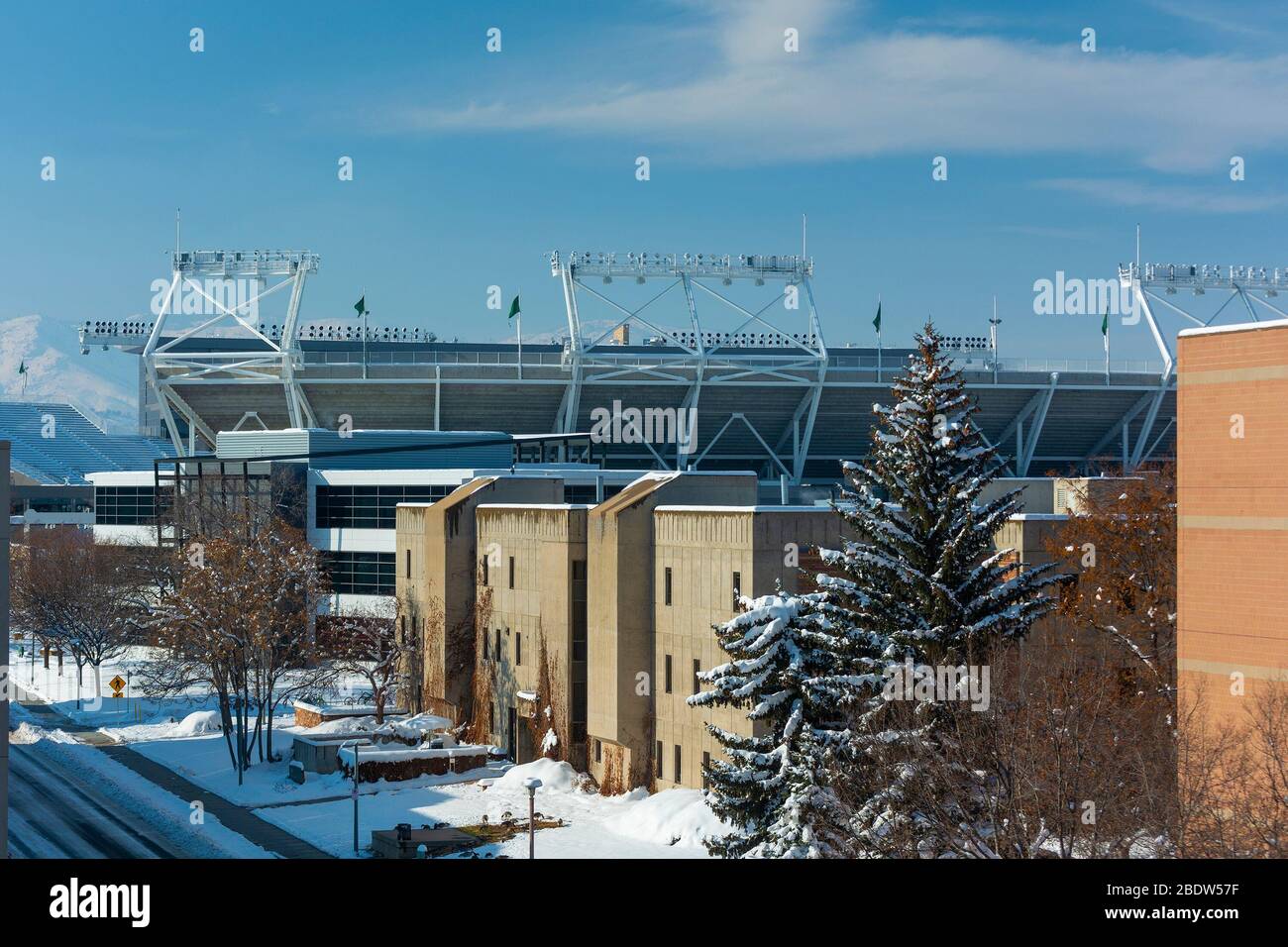 Colorado State University Football Stadium on a Snowy Day Stock Photo