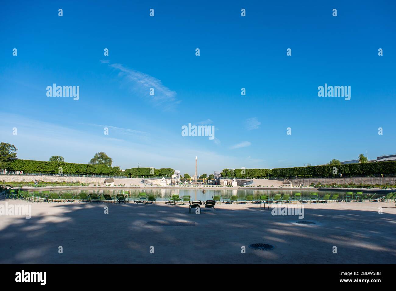 Tuileries Garden with Luxor Obelisks on Background in a Sunny Spring Day in Paris. France. Stock Photo