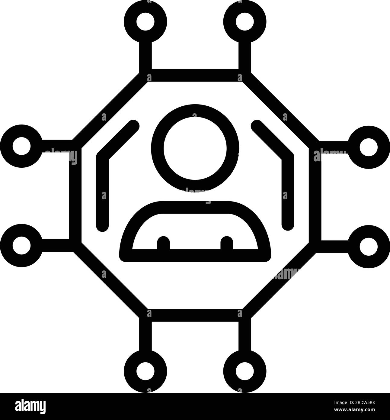Man on a chip icon, outline style Stock Vector
