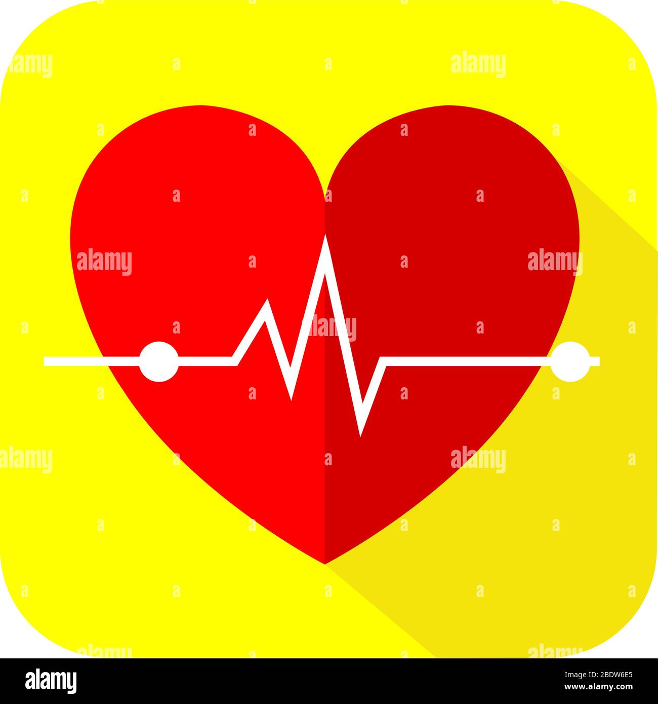 red Heart flat icon  logo with long shadow on yellow background. Vector. Stock Vector