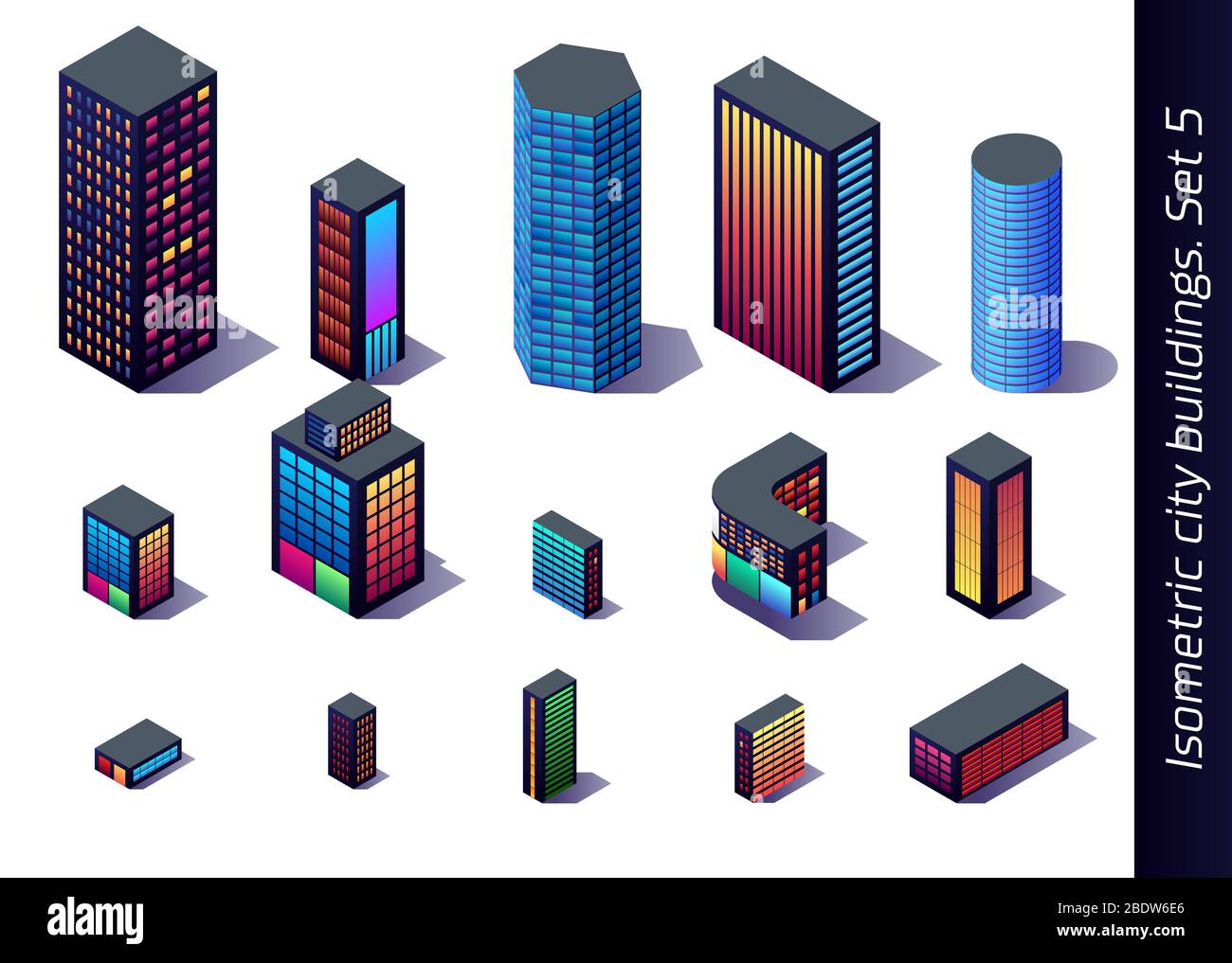 Isometric buildings for map, game or decoration with downtown ...