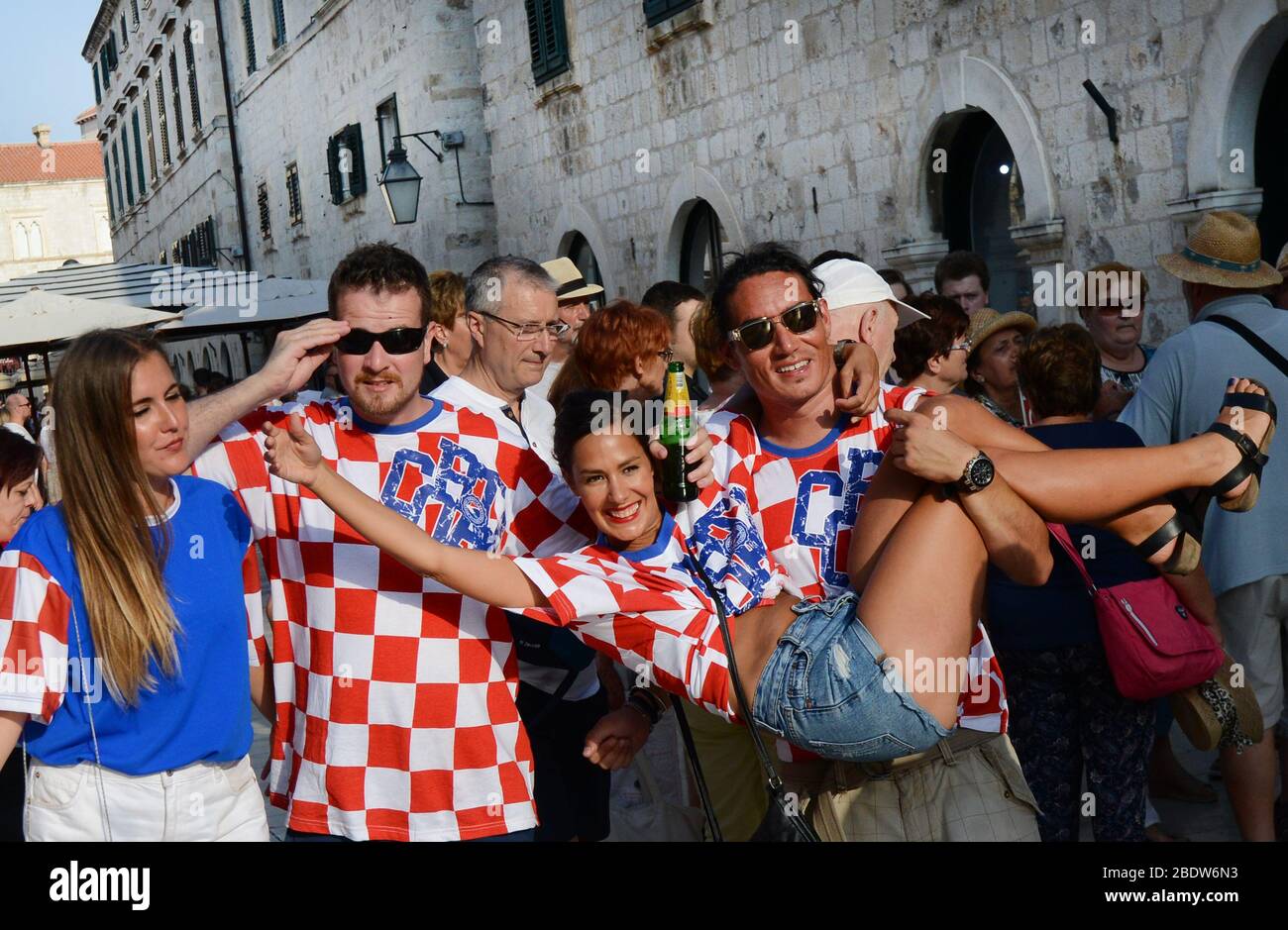 Croatian football fans partying during the world cup final in the old