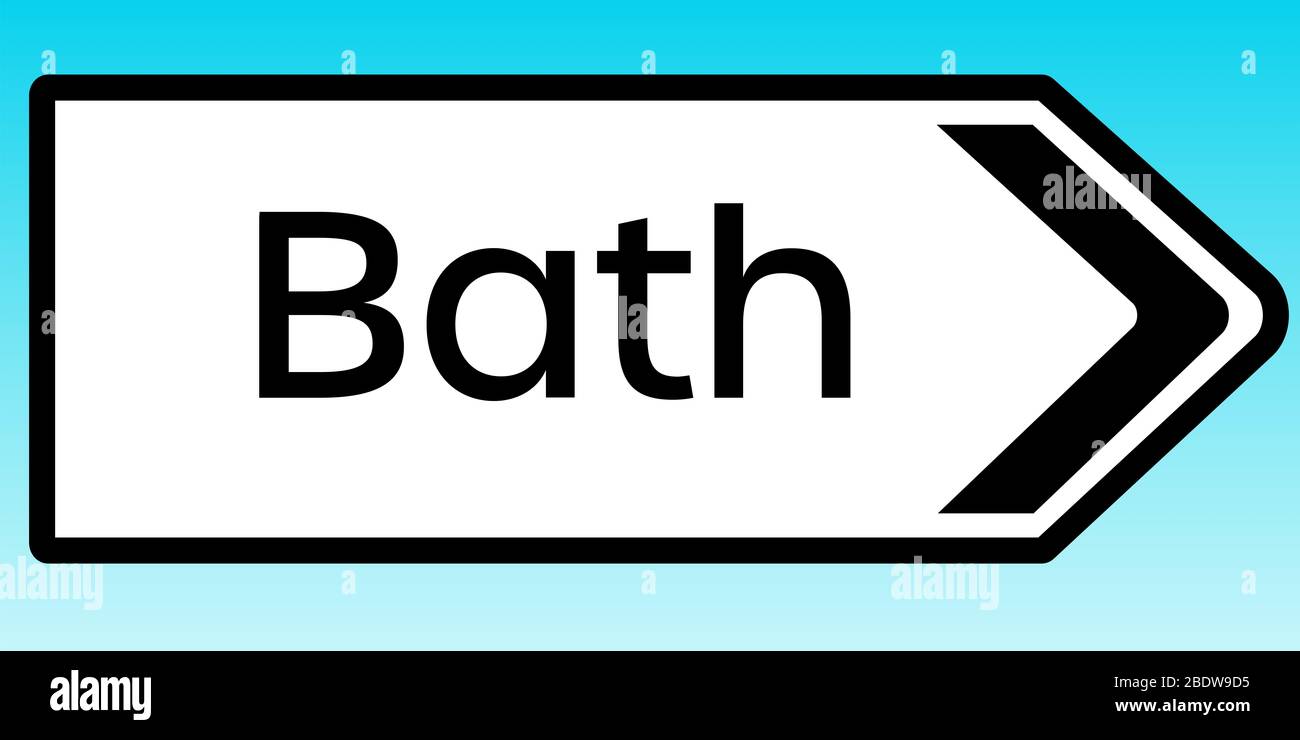 A graphic illlustration of a British road sign pointing to Bath Stock Photo Alamy