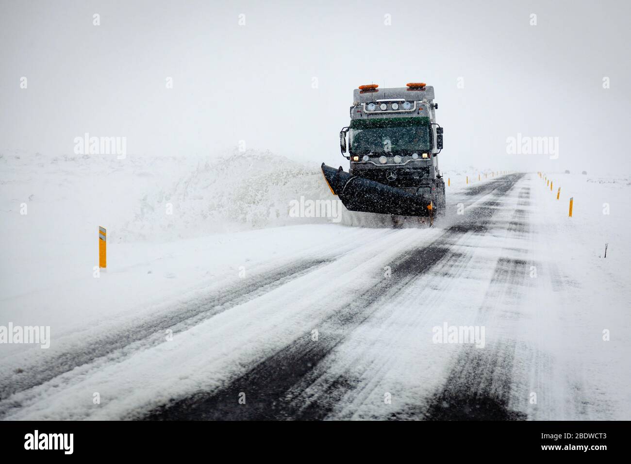 A chevrolet car on the southern ring road on a windy day, Iceland Stock Photo