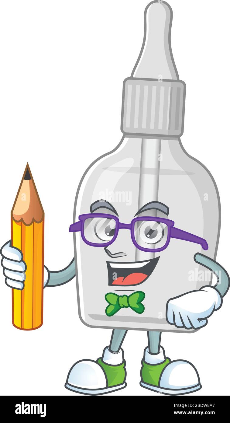 Bottle with pipette student cartoon character studying with pencil ...