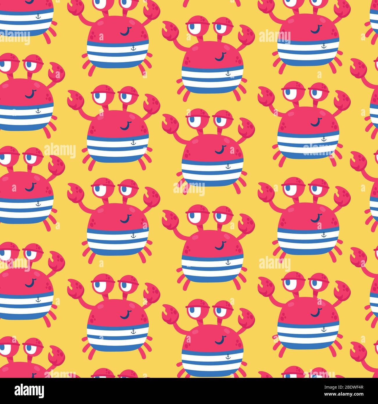 Seamless pattern with cute sailor crab and yellow background Stock ...