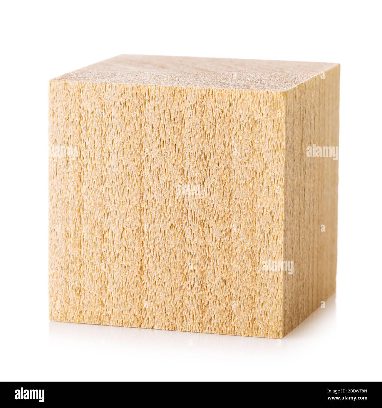 One cube of wood isolated on white background Stock Photo