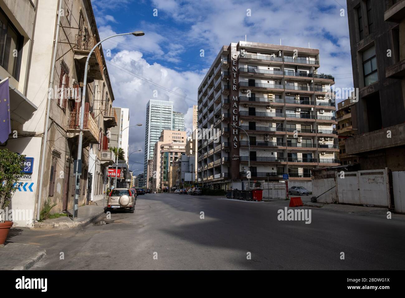 Beirut, Lebanon, 9th April 2020, A large road, usually congested, is completely empty amid the covid19 pandemic in Lebanon ,Hassan Chamoun/Alamy Stock Photo