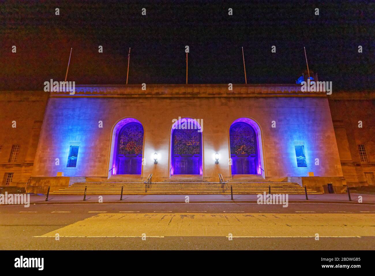 The Guildhall is lit in blue, in support to the NHS Stock Photo