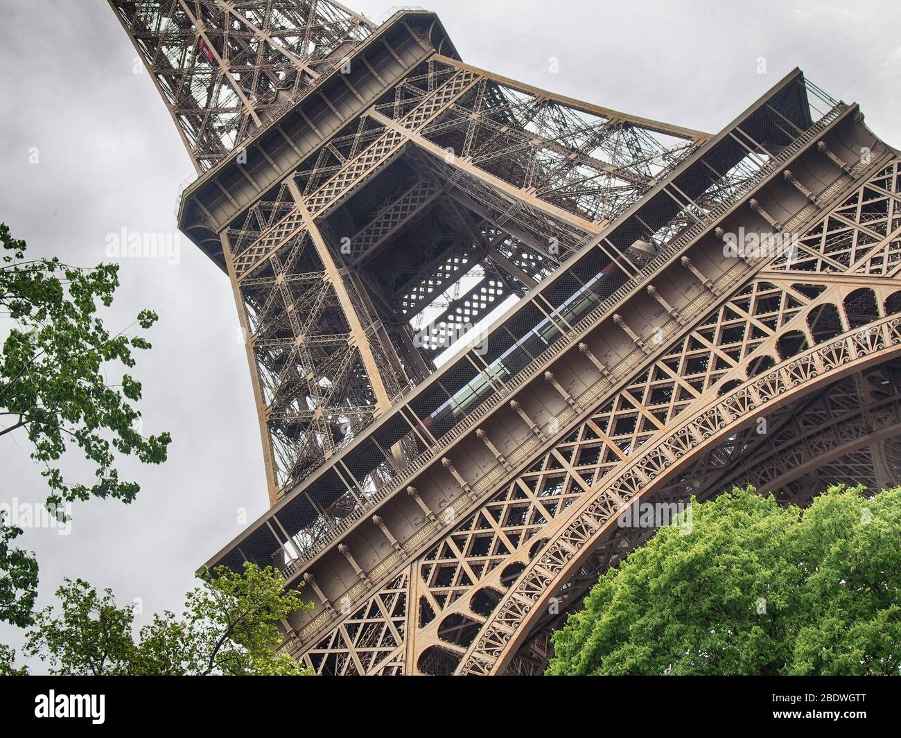 Eiffel Tower arch close up view, diagonal composition, Paris, France Stock Photo