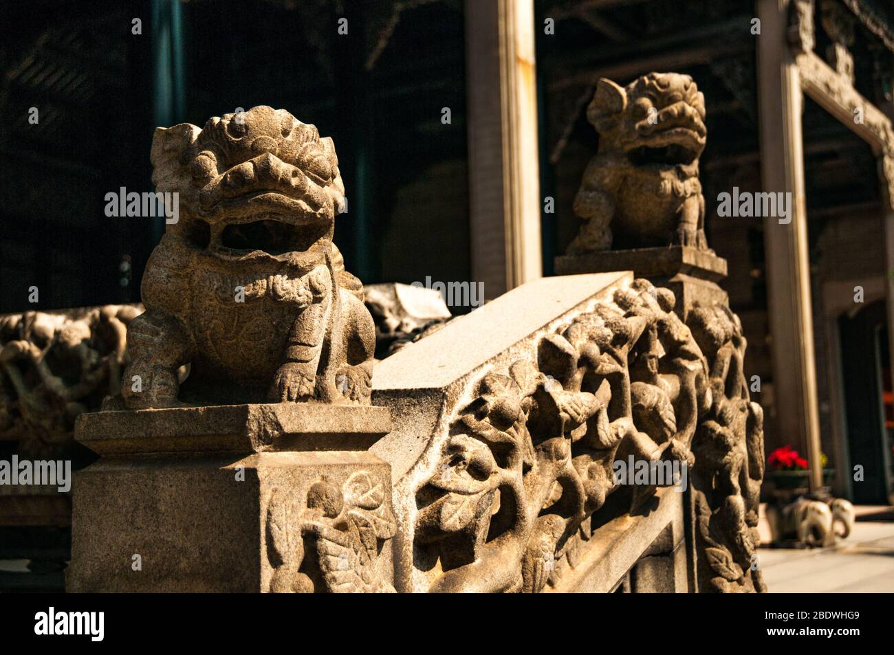 A decorated balustrade on steps at the Chen Clan Ancestral Hall in Guangzhou exhibiting the Lingnan style Stock Photo