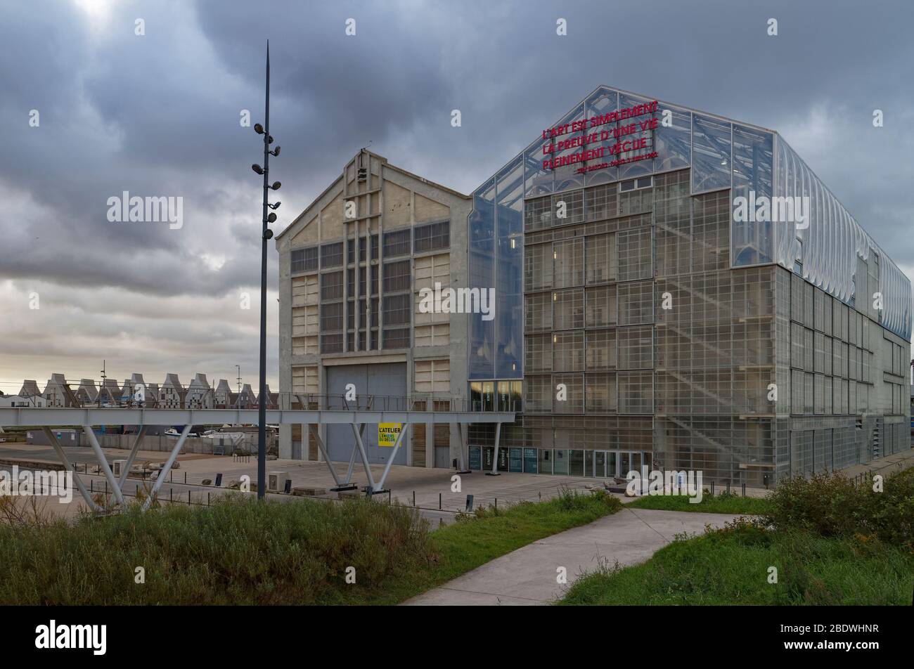 The Restored Warehouses of the Museum of Modern and Contemporary Art, behind the beach at the Port of Dunkirk. Stock Photo