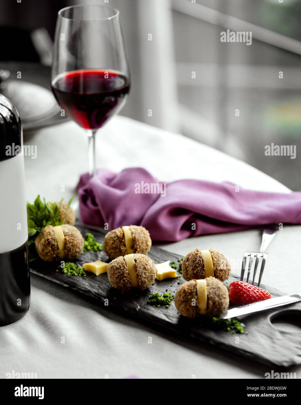 nuts rolls with red wine Stock Photo